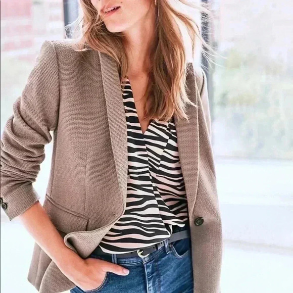 Ann Taylor NEW Tweed Blazer Taupe Sz 0 Tall - Picture 1 of 7